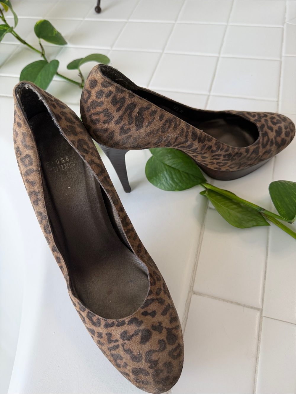 Stuart Weitzman Leopard Print Suede Pumps - Brown/Black